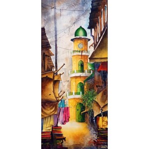 Aisha Khan, 10 x 22 Inch, Watercolor on Paper, Cityscape Painting, AC-AHK-021